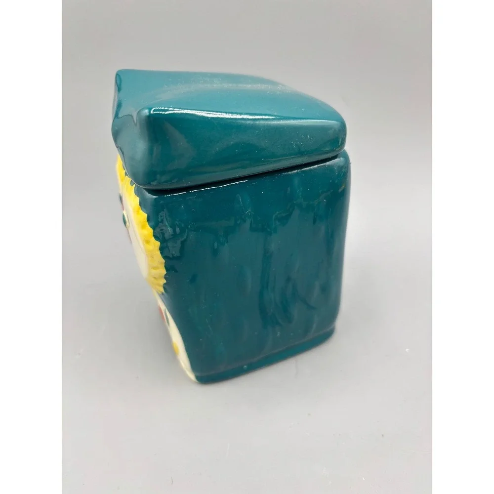 MSRF Inc Design Studio Owl Ceramic Tea Bag Holder Teal Blue Lidded Jar‎ Decor